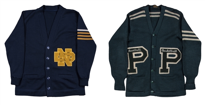 Lot of (2) Tommy Hawkins Owned Notre Dame & High School Letterman Sweaters (Hawkins Family LOA)